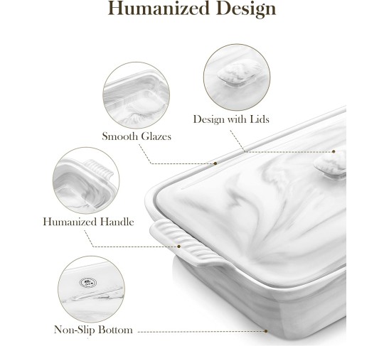 Casserole Dish With Lid, 3.4 Quart Baking Dish With Lid, Lasagna Pan Deep Ceramic Bakeware Covered Casserole Dish, Microwave, Oven Safe, Series BAKE-GREY