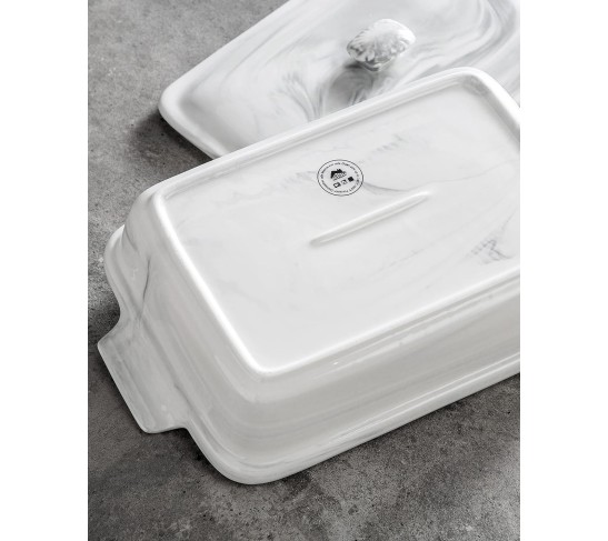 Casserole Dish With Lid, 3.4 Quart Baking Dish With Lid, Lasagna Pan Deep Ceramic Bakeware Covered Casserole Dish, Microwave, Oven Safe, Series BAKE-GREY