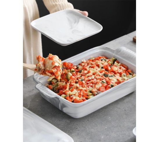 Casserole Dish With Lid, 3.4 Quart Baking Dish With Lid, Lasagna Pan Deep Ceramic Bakeware Covered Casserole Dish, Microwave, Oven Safe, Series BAKE-GREY