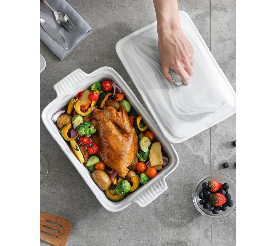 Casserole Dish With Lid, 3.4 Quart Baking Dish With Lid, Lasagna Pan Deep Ceramic Bakeware Covered Casserole Dish, Microwave, Oven Safe, Series BAKE-GREY