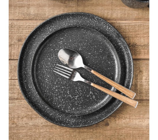 Tom Stoneware Reactive Glaze Dinnerware Set, 16-Piece Service for 4, Black-White