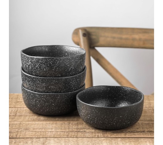 Tom Stoneware Reactive Glaze Dinnerware Set, 16-Piece Service for 4, Black-White