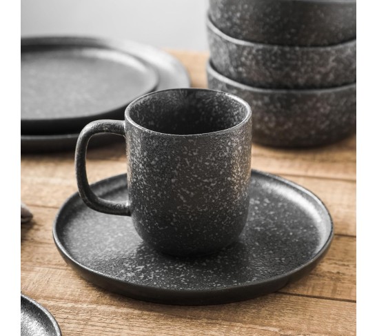 Tom Stoneware Reactive Glaze Dinnerware Set, 16-Piece Service for 4, Black-White