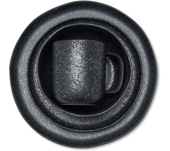 Tom Stoneware Reactive Glaze Dinnerware Set, 16-Piece Service for 4, Black-White