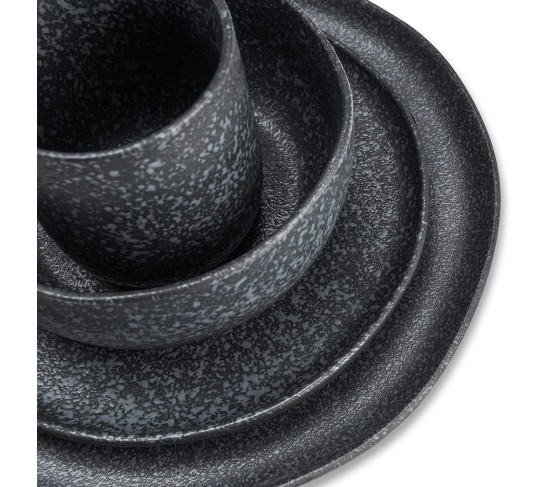 Tom Stoneware Reactive Glaze Dinnerware Set, 16-Piece Service for 4, Black-White