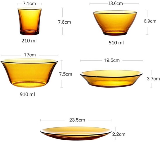 Fashion Transparent Dishes Set,8 Pieces Dinnerware Set,Service for 2 People,High Temperature Resistance Non-toxic,Mugs,Plates and Bowls,Easy to Clean,Amber,Brown (Color : Amber)