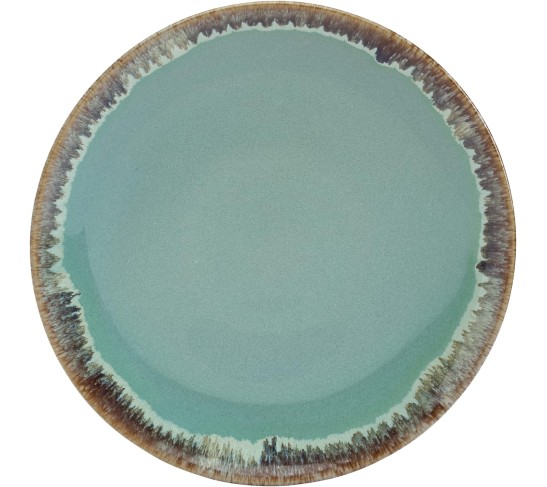 Tabletops Gallery Tuscan Reactive Glaze Stoneware- Dining Entertainment Plate Bowl Ceramic, 12 Piece Tuscan Dinnerware Set (Blue, Green, and Brown)