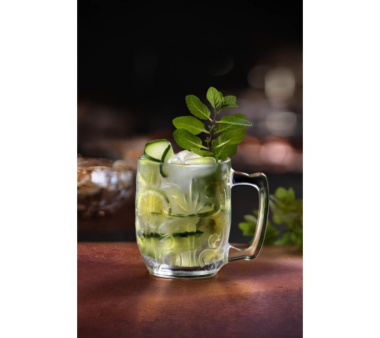 Glass Mug - Mule - Designed - for Beer - Coffee - Tea - Latte - Cocktail - Beverage - Set of 4-14.2 Oz. - Made in Europe