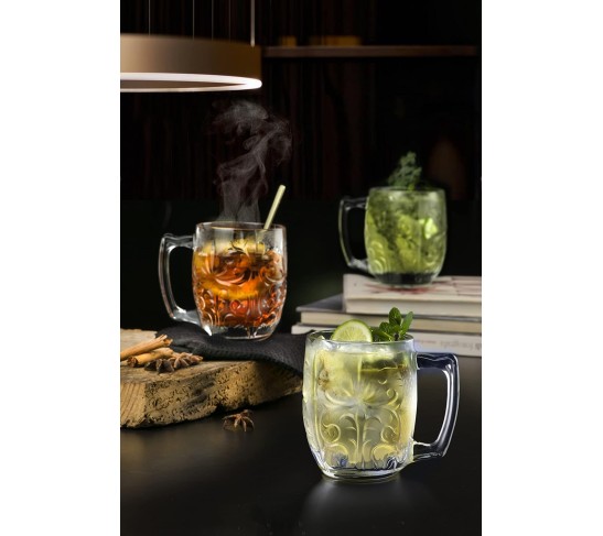 Glass Mug - Mule - Designed - for Beer - Coffee - Tea - Latte - Cocktail - Beverage - Set of 4-14.2 Oz. - Made in Europe