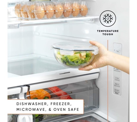 Kitchen Mixing Bowls. 5pc Glass Bowls with Lids Set – Neat Nesting Bowls. Large Mixing Bowl Set incl Batter Bowl, Cooking Bowls, Storage Bowls with Lids and Big Salad Bowl with BPA-Free Lids
