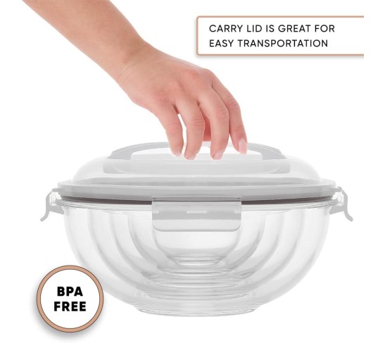 Kitchen Mixing Bowls. 5pc Glass Bowls with Lids Set – Neat Nesting Bowls. Large Mixing Bowl Set incl Batter Bowl, Cooking Bowls, Storage Bowls with Lids and Big Salad Bowl with BPA-Free Lids