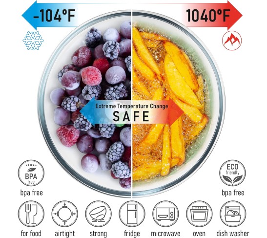 Glass Mixing Bowls - Nesting Bowls - Cute Collapsible Glass Bowls with Lids Food Storage - 5 Stackable Microwave Safe Glass Containers - Salad Bamboo Mixing Bowls - Baking Bowls for Kitchen