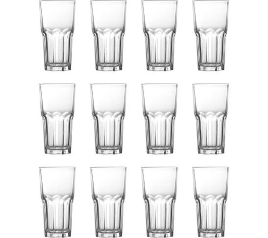 Basics Chez Bistro Everyday 12 Pack Set Glassware Kitchen and Barware Great for: Beer, Cocktails, Water, Juice, Iced Tea, Soft Drinks., Beverage Glass, 14 Ounce