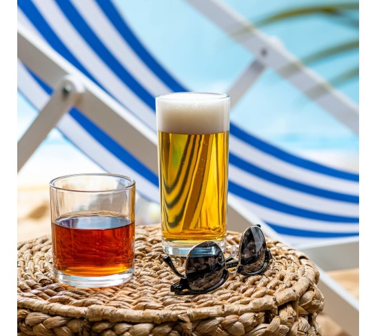 Everyday Drinking Glasses Set of 8 Drinkware Hurricane Glasses, Kitchen Glasses for Cocktail, Iced Coffee, Beer, Ice Tea, Wine, Whiskey, Water, 4 Tall Glass Cups & 4 Short Dof Drinking Glass