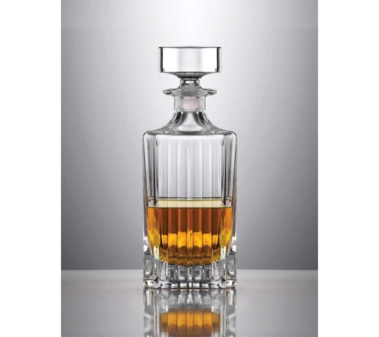 Whiskey Decanter and Tumbler 7 pc Set - Glass - For Whiskey, Liquor, Scotch, Bourbon - 25 oz. Square Decanter with 6-10.5 oz. Double Old Fashioned Tumblers- By Made in Europe