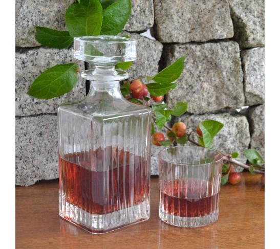 Whiskey Decanter and Tumbler 7 pc Set - Glass - For Whiskey, Liquor, Scotch, Bourbon - 25 oz. Square Decanter with 6-10.5 oz. Double Old Fashioned Tumblers- By Made in Europe