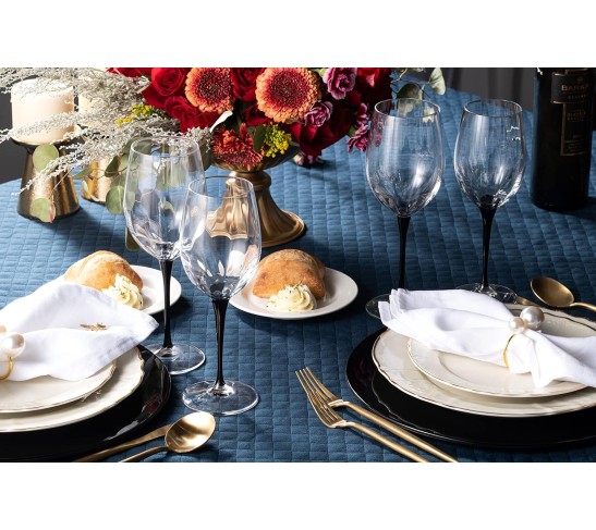 Goblet - White Wine Glass -Crystal Glass - Water Glass - Bold Black Stem - Stemmed Glasses - Set of 6 Goblets - 14 oz Made in Europe