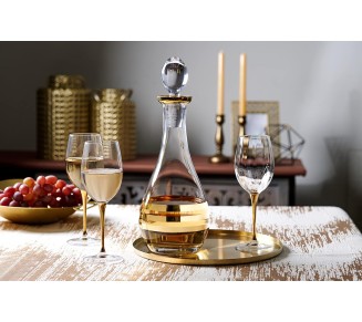Goblet - White Wine Glass -Crystal Glass - Water Glass - Shiny Gold Stem - Stemmed Glasses - Set of 6 Goblets - 14 oz Made in Europe