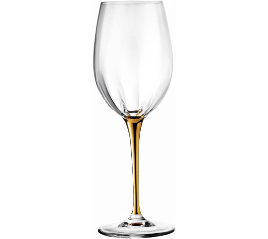 Goblet - White Wine Glass -Crystal Glass - Water Glass - Shiny Gold Stem - Stemmed Glasses - Set of 6 Goblets - 14 oz Made in Europe