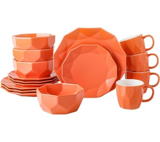 Jamie Porcelain Dinnerware Set, 16-Piece Service For 4, Orange