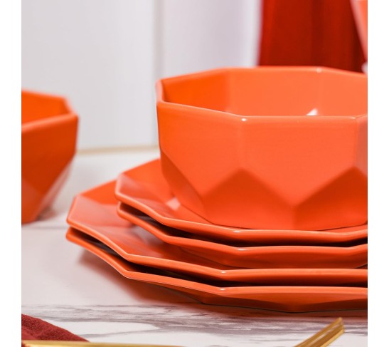 Jamie Porcelain Dinnerware Set, 16-Piece Service For 4, Orange
