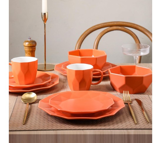 Jamie Porcelain Dinnerware Set, 16-Piece Service For 4, Orange