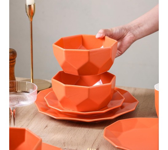 Jamie Porcelain Dinnerware Set, 16-Piece Service For 4, Orange
