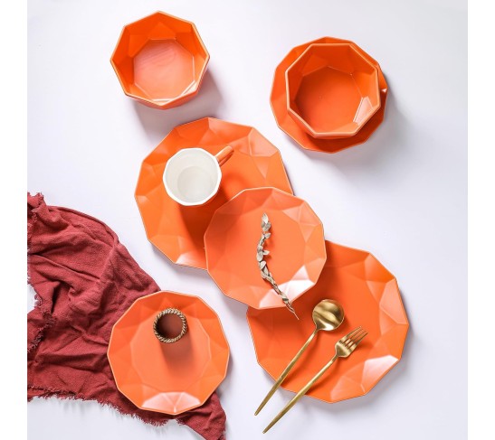Jamie Porcelain Dinnerware Set, 16-Piece Service For 4, Orange