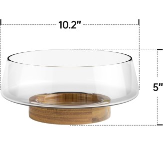 Extra Large Glass Salad Bowl Set - Salad Bowls for Party with Acacia Wood Base and Salad Serving Utensils - Elegant and Practical Kitchen Must-Have
