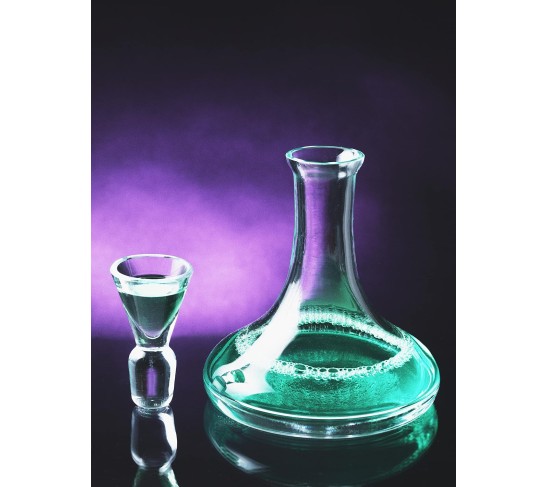 Crystal - Glass -Mouthwash Decanter with .5 oz Cup Stopper - (can use the stopper as a Tumbler) 6.6" Height - 7 Oz. Decanter - Classic Clear - No Design - Made in Europe - by 