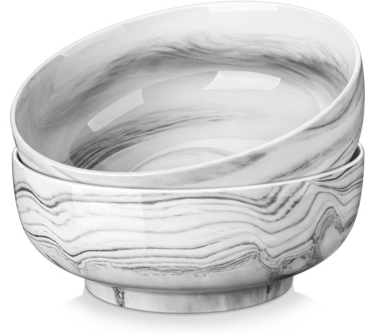 Salad Bowls, 114 OZ(10") Extra Large Serving Bowls Set of 2, Porcelain Marble Grey Bowls Set for Soup, Salad, Ramen and Fruit, Dishwasher& Microwave Safe, Series REGULAR
