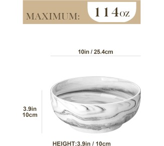 Salad Bowls, 114 OZ(10") Extra Large Serving Bowls Set of 2, Porcelain Marble Grey Bowls Set for Soup, Salad, Ramen and Fruit, Dishwasher& Microwave Safe, Series REGULAR