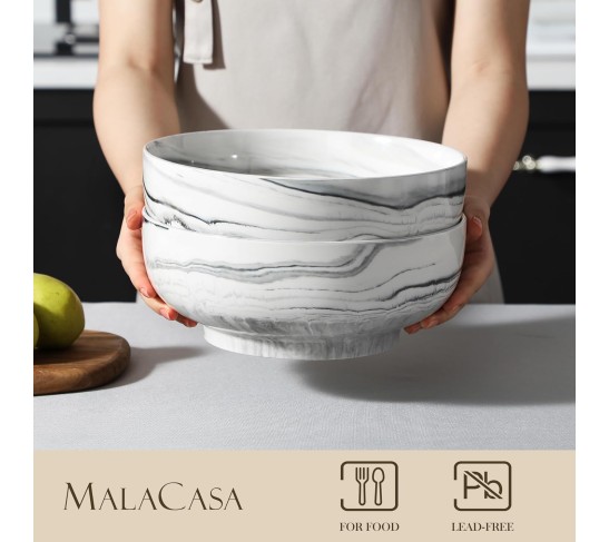 Salad Bowls, 114 OZ(10") Extra Large Serving Bowls Set of 2, Porcelain Marble Grey Bowls Set for Soup, Salad, Ramen and Fruit, Dishwasher& Microwave Safe, Series REGULAR