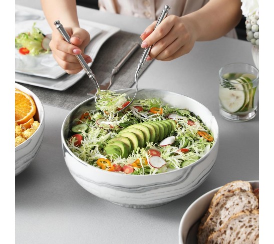 Salad Bowls, 114 OZ(10") Extra Large Serving Bowls Set of 2, Porcelain Marble Grey Bowls Set for Soup, Salad, Ramen and Fruit, Dishwasher& Microwave Safe, Series REGULAR