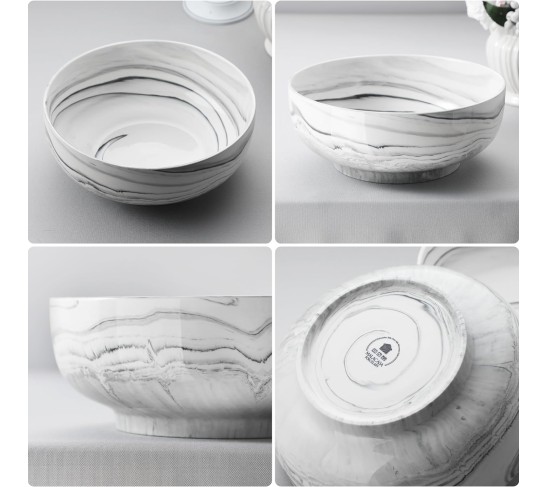 Salad Bowls, 114 OZ(10") Extra Large Serving Bowls Set of 2, Porcelain Marble Grey Bowls Set for Soup, Salad, Ramen and Fruit, Dishwasher& Microwave Safe, Series REGULAR