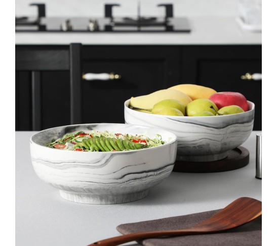 Salad Bowls, 114 OZ(10") Extra Large Serving Bowls Set of 2, Porcelain Marble Grey Bowls Set for Soup, Salad, Ramen and Fruit, Dishwasher& Microwave Safe, Series REGULAR
