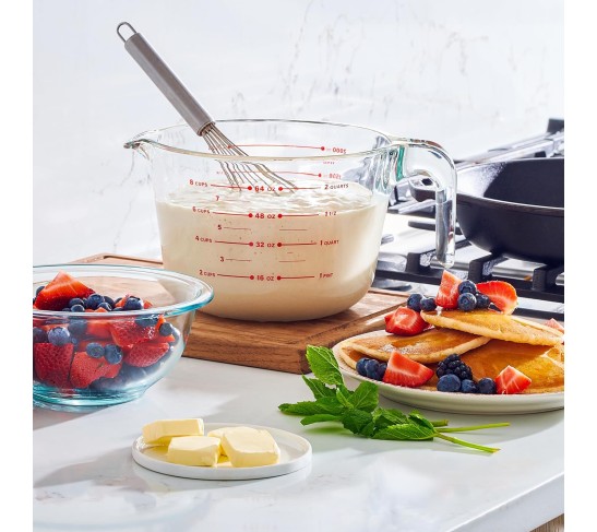 8 Cup Large Glass Measuring Cup - Kitchen Mixing Bowl, Liquid Measure Cups, Glass Bakeware Set, Punch Bowl, Batter Bowl.