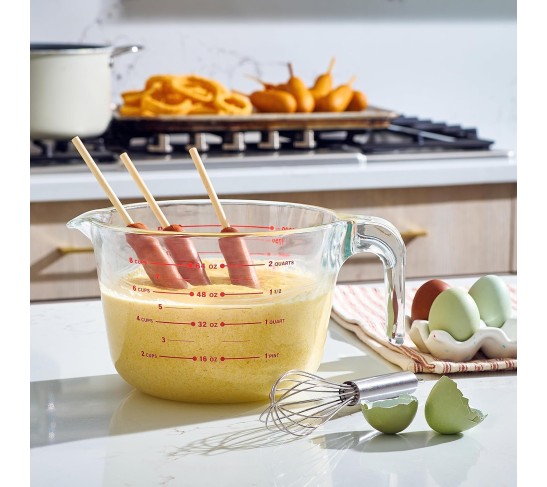 8 Cup Large Glass Measuring Cup - Kitchen Mixing Bowl, Liquid Measure Cups, Glass Bakeware Set, Punch Bowl, Batter Bowl.