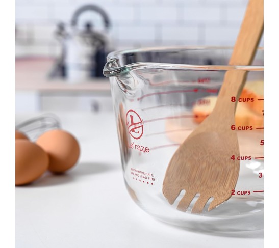 8 Cup Large Glass Measuring Cup - Kitchen Mixing Bowl, Liquid Measure Cups, Glass Bakeware Set, Punch Bowl, Batter Bowl.