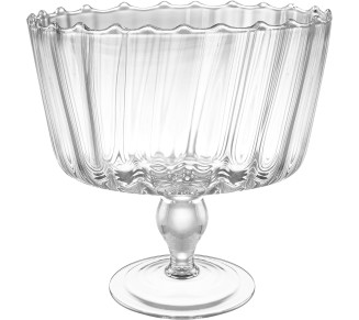 Large Glass Trifle Bowl, with Scallop Design - 9" D - European Beautiful Hand Made Glass - 168 oz (over 5 quarts) Clear