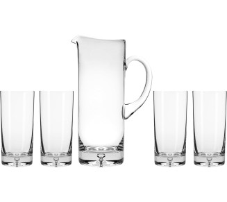Glass - Pitcher - with - Set of 4 - Highballs - Bubble in the Base -Stunning Clear -Jug with 4 hiballl drinking glasses - for Juice - Water - Lemonade - Cocktails - Made in Europe - by 