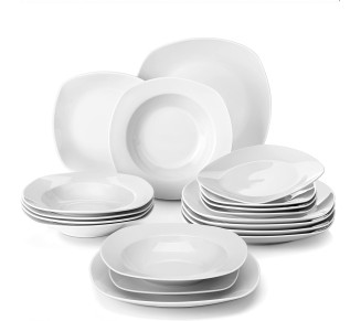 Dinnerware Sets, 18-Piece Porcelain Square Dishes, Gray White Modern Dish Set for 6 - Plates and Bowls Sets, Ideal for Dessert, Salad, and Pasta - Series ELISA
