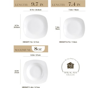Dinnerware Sets, 18-Piece Porcelain Square Dishes, Gray White Modern Dish Set for 6 - Plates and Bowls Sets, Ideal for Dessert, Salad, and Pasta - Series ELISA