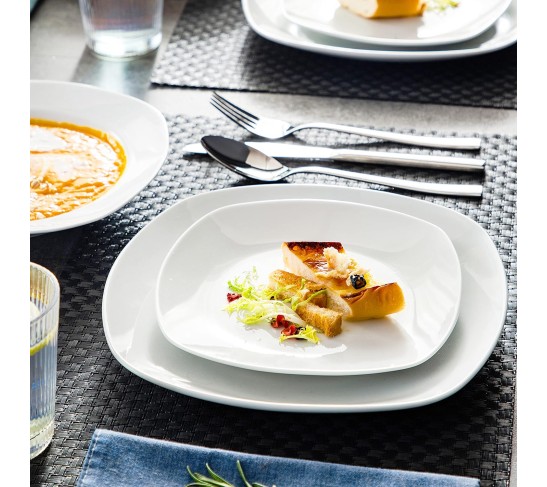 Dinnerware Sets, 18-Piece Porcelain Square Dishes, Gray White Modern Dish Set for 6 - Plates and Bowls Sets, Ideal for Dessert, Salad, and Pasta - Series ELISA