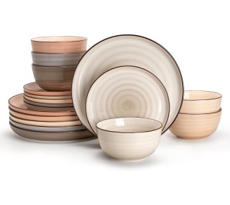Sweese18-Piece Porcelain Round Dinnerware Set Service for 6, Neutral Colors