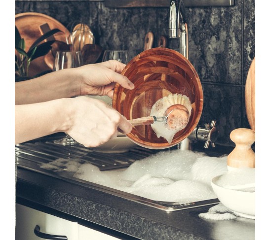 Large Elegant Oval Acacia Wooden Salad Bowl Set with Wooden Salad Serving Utensils - Big Capacity, Stylish and Practical, Essential for Every Kitchen