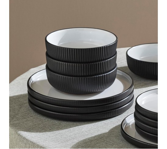 Christian Siriano Laro 12-Piece Dinnerware Set Stoneware, Black