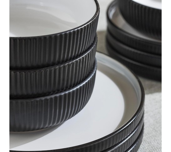 Christian Siriano Laro 12-Piece Dinnerware Set Stoneware, Black