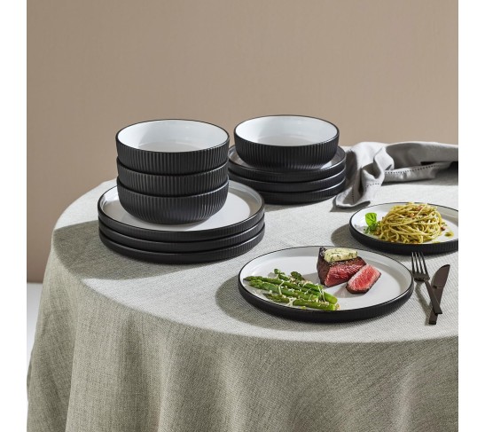 Christian Siriano Laro 12-Piece Dinnerware Set Stoneware, Black