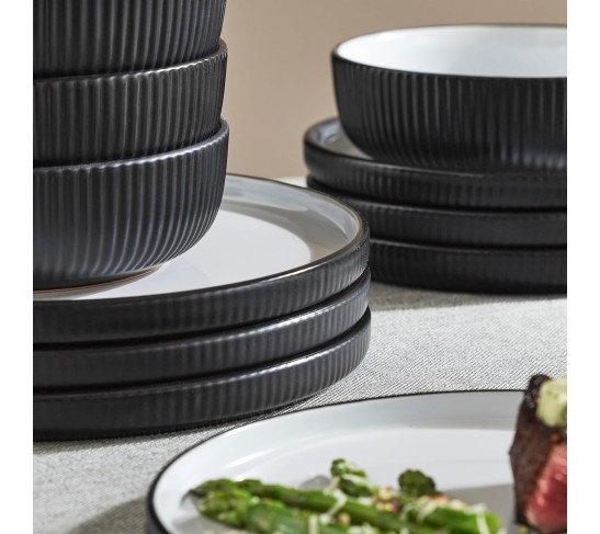 Christian Siriano Laro 12-Piece Dinnerware Set Stoneware, Black
